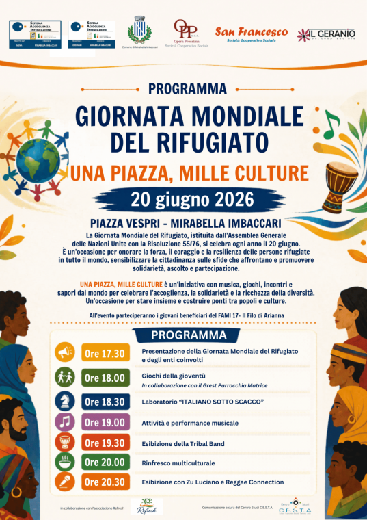Mirabella Imbaccari celebra la Giornata Mondiale del Rifugiato 2026 con l’iniziativa “Una piazza, mille culture”